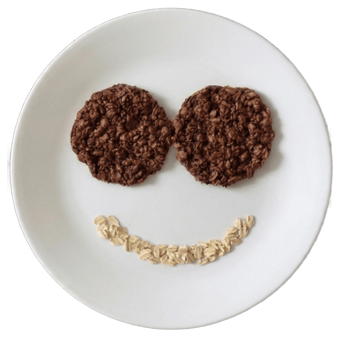 Granola smiley face on a white plate